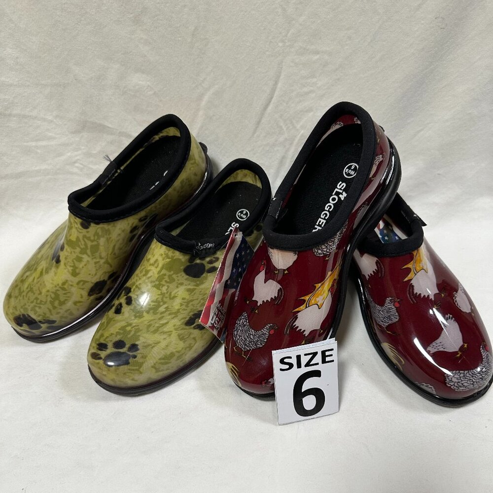 Two for One Price!!! Sloggers Waterproof Rain Shoes - Paw Green & Red Chicken